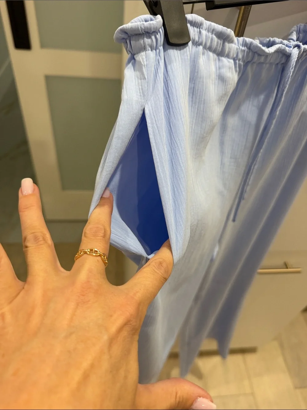 Zara Light Blue women Drawstring Relaxed pants